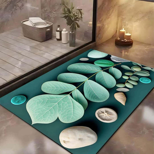LXINDIA mats Yellow Weaves 3D Patterned Non Slip Bath Mat (Green Leaf) (Pack of 2)