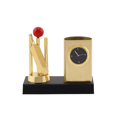 LXINDIA Pen Holder ZAHEPA Elegant Gold Finish Metal Pencil Holder with Cricket Theme