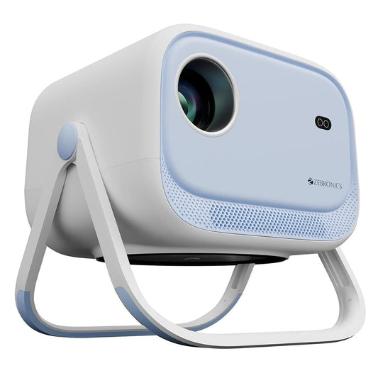 LX INDIA Projector ZEBRONICS Android Smart Projector, 1080p, 5200 Lumens, 200" Screen, 200° Tilt, Auto Focus, Auto Keystone, Auto Sensor Tech, BT, WiFi, App Support (Netflix, Prime, etc), Miracast (Pixaplay 34, Blue)