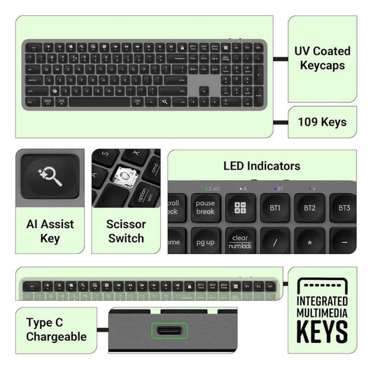LX INDIA Keyboards ZEBRONICS K5002MW Slim Wireless Keyboard in-Built Battery Type C Charging