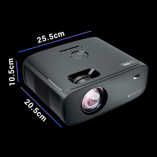 LX INDIA Projector ZEBRONICS PIXAPLAY 55, Smart Projector, 8000 Lumens, 4K Support, 150 Inch Screen Size, Quad Core Processor, Bluetooth, HDMI, USB, WiFi, mSD, AUX, 1080p Native, APP Support, Miracast