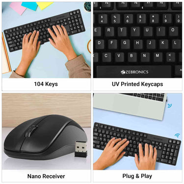 LXINDIA Keyboard and Mouse Combo Zebronics Zeb Companion 107 Wireless Keyboard and Mouse Set