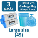 LXINDIA Bag Zureni Garbage Dustbin Bags Large (60 x 81 cm) 3 x 15 Pcs/Roll