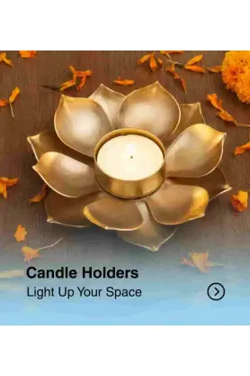 Golden Metal Lotus Flower Tealight Candle Holder &ndash; Gold Finish Votive Stand for Table Decor