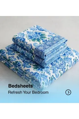 Jaipuri Sanganeri Print Cotton King Size Bedsheet with 2 Pillow Covers
