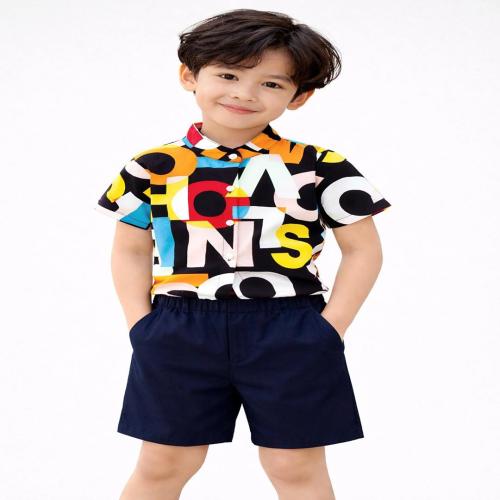 Boys Printed Shirt & Shorts Set Kids Casual Wear Co-Ord Set Half Sleeve Shirt with Shorts for Boys