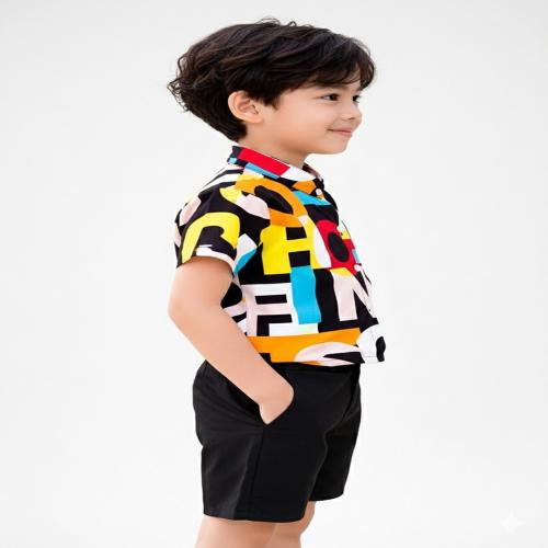 Boys Printed Shirt & Shorts Set Kids Casual Wear Co-Ord Set Half Sleeve Shirt with Shorts for Boys