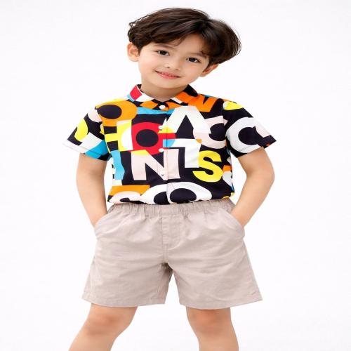 Boys Printed Shirt & Shorts Set Kids Casual Wear Co-Ord Set Half Sleeve Shirt with Shorts for Boys