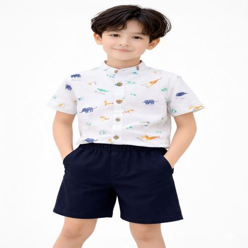 Kids Animal Print Casual Wear Set Half Sleeve Shirt with Shorts for Boys