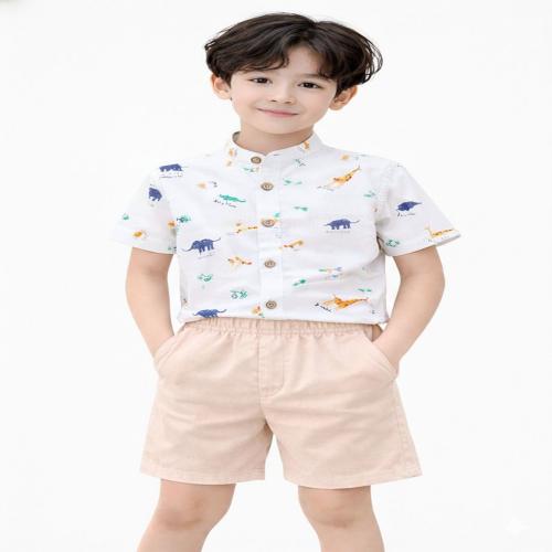 Kids Animal Print Casual Wear Set Half Sleeve Shirt with Shorts for Boys
