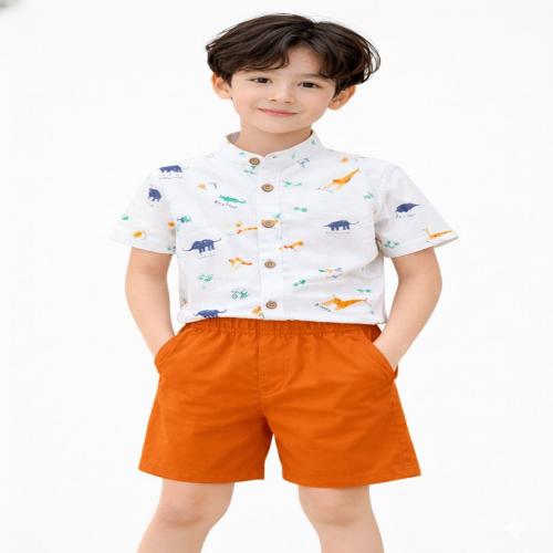 Kids Animal Print Casual Wear Set Half Sleeve Shirt with Shorts for Boys