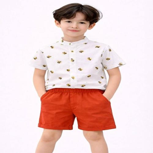 Kids Bee Print Casual Wear Set Half Sleeve Shirt with Shorts for Boys