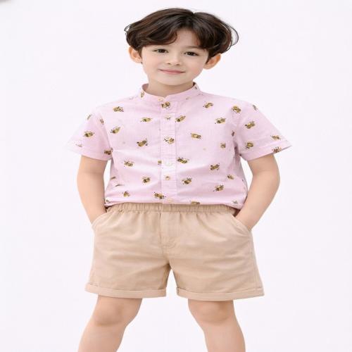 Kids Bee Print Casual Wear Set Half Sleeve Shirt with Shorts for Boys