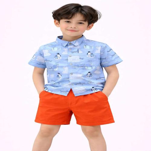 Boys Sea Animal Print Casual Wear Set Half Sleeve Shirt with Shorts
