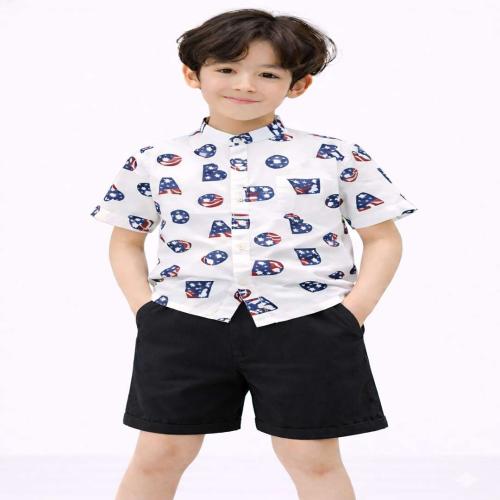Alphabet Print Kids Casual Wear Set Half Sleeve Shirt with Shorts for Boys