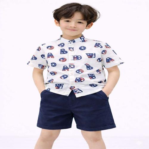 Alphabet Print Kids Casual Wear Set Half Sleeve Shirt with Shorts for Boys