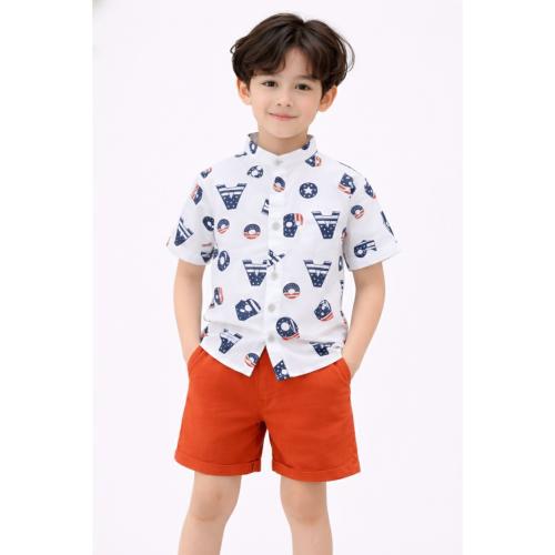 Alphabet Print Kids Casual Wear Set Half Sleeve Shirt with Shorts for Boys