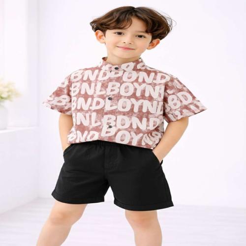 Boys Printed Shirt & Shorts Set | Kids Text Print Casual Wear Set | Half Sleeve Shirt with Shorts for Boys