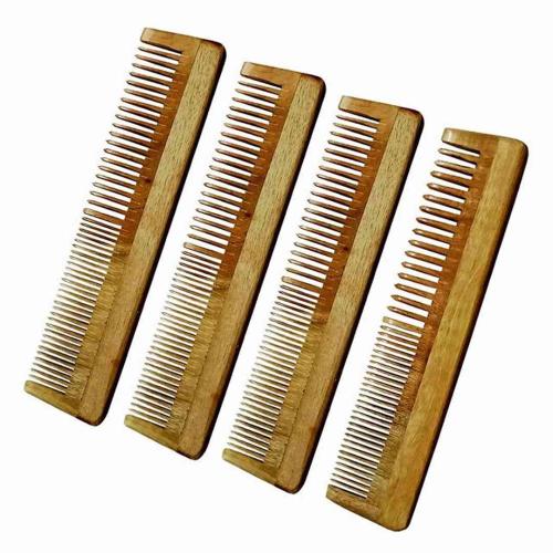 Neem Wood Combs Regular & Detangler, 7.5 Inches, Pack of 4