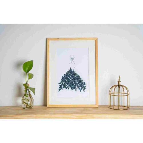 Girl in Pressed Floral Art | Classic Wall Decor for Living Room | Decorative Gift