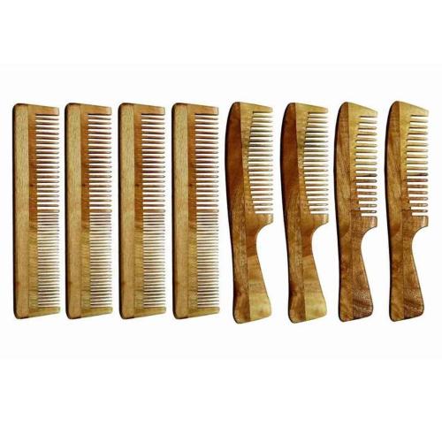 Neem Wood Combs – Regular & Detangler, Handmade & Eco-Friendly, Pack of 8