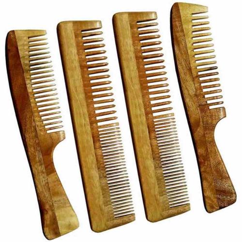 Neem Wood Combs – Regular Detangler & Handle, Pack of 4