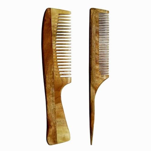 Neem Wood Combs – Regular Handle 7.5 Inch & Small/Baby Comb 4 Inch, Pack of 2