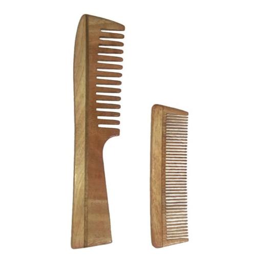Neem Wood Combs – Handle Detangler 7.5 Inch & Small/Baby 5 Inch, Pack of 2