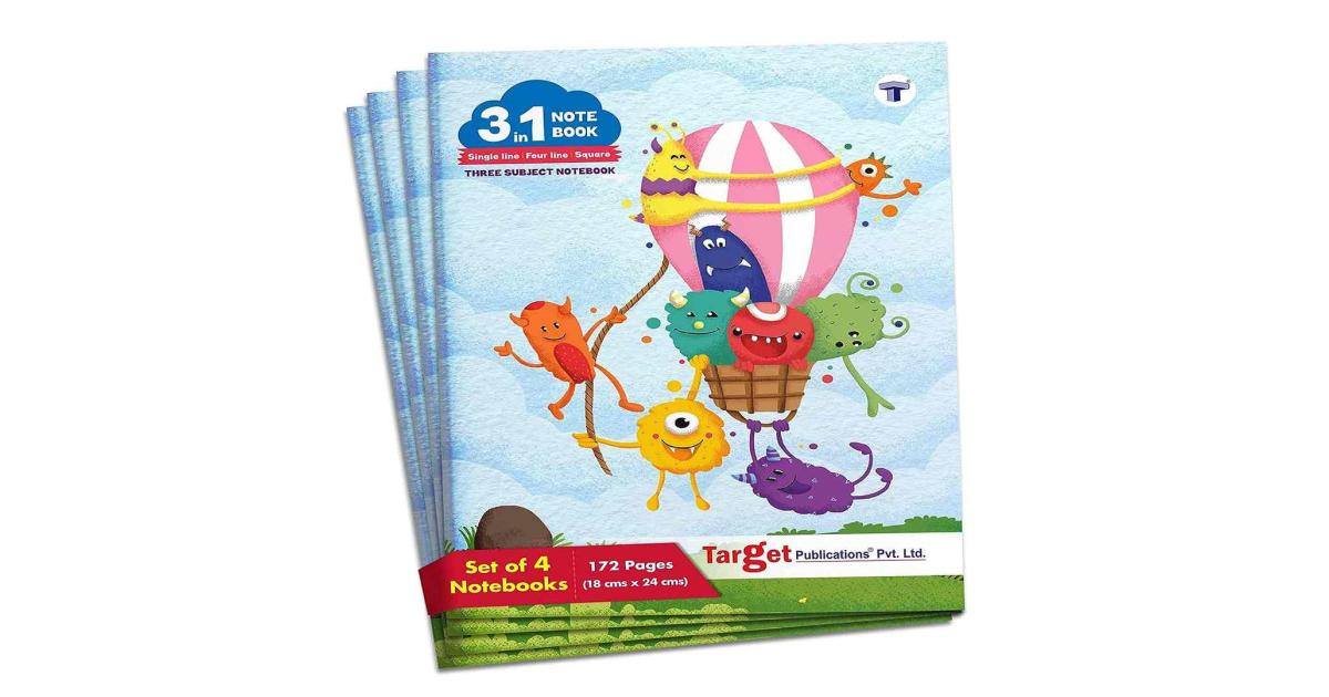 TARGET PUBLICATIONS 3 in 1 /Maths Square 9 MM Single Line Notebook Four ...