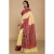Yolk Yellow &amp; Red Contrast Pure Raw Silk Ikkat Border Saree &ndash; Handmade Chhattisgarh Handloom
