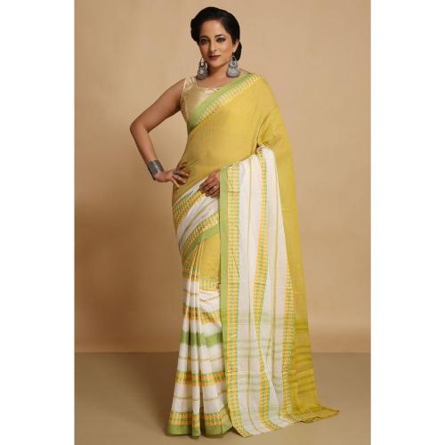 Mint Green Handwoven Pure Cotton Begampuri Saree | Elegant All-Over Woven Traditional Bengal Saree