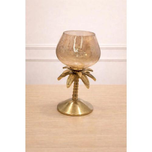  Golden Leaf Glass Candle Holder