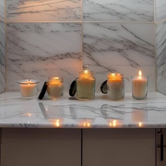 Organic soy wax candle set of 5 in elegant white glass jars