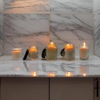 Organic soy wax candle set of 5 in elegant white glass jars