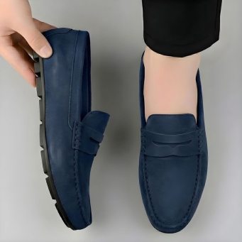 WUGO Blue Suede Casual Slip-On Loafers Soft Sole Driving Shoes for Men & Boys