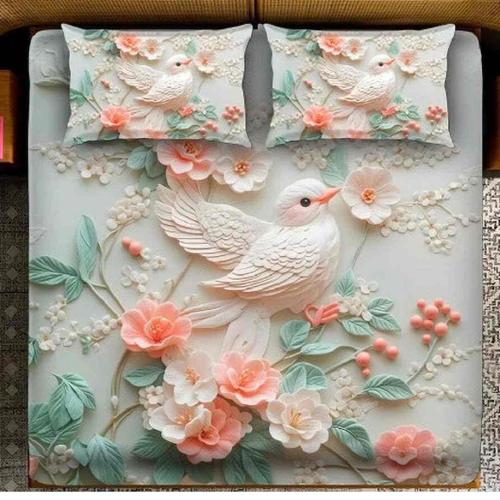 Homdazal 7D Digital Print Multicolor Cotton Double Bedsheet with 2 Pillow Covers