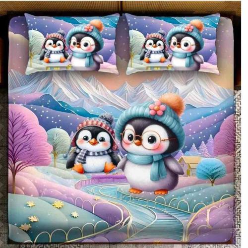 Homdazal 7D Digital Print Multicolor Cotton Double Bedsheet with 2 Pillow Covers