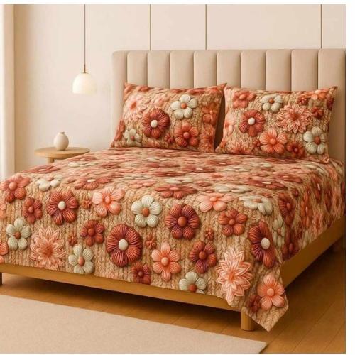 Homdazal 7D Digital Print Multicolor Cotton Double Bedsheet with 2 Pillow Covers