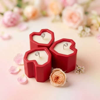 Showcase of Sugandhit Red Heart Candle Set of 3 for gifting, home d&eacute;cor, and festive occasions
