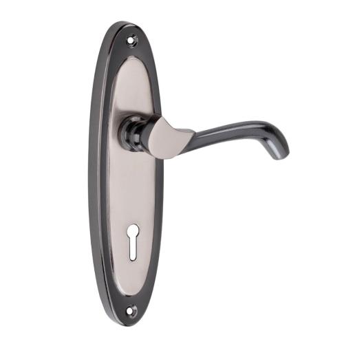7-Inch Mortise Door Handle Set, Black Silver, 65 mm 6-Lever Lock, 3 Keys (HML6+S709MSB)