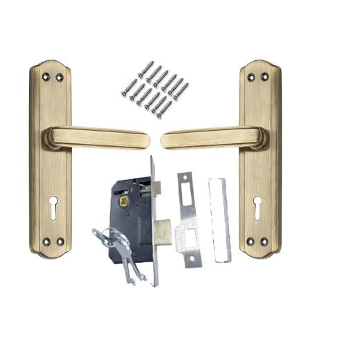7-Inch Steel Mortise Handle Set with 65 mm Double-Action Lock, Antique Brass (LML6+S701MAB)