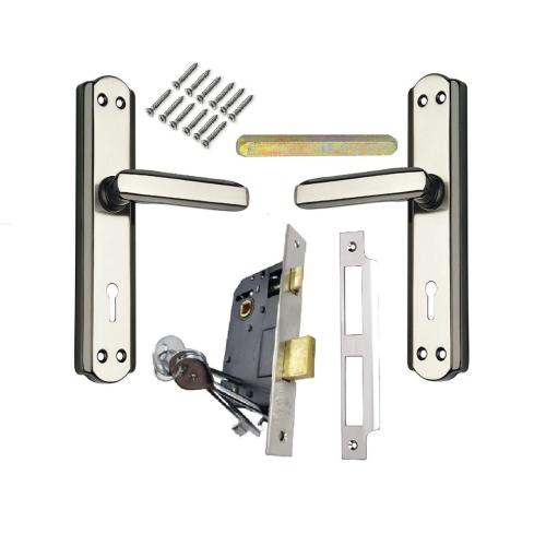 7-Inch Steel Mortise Door Handle Lock Set, Black & Silver, 6-Lever 65 mm Lock, 3 Keys (BML6+S701MSB)