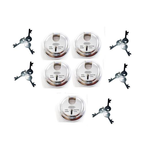 Onmax  Steel Regular Shutter Round Lock,65mm size and 6 levers, Heavy and  Pad Lock, For home, Office and shop (SRSL65N2) Pack Of 5 Pcs lock 65mm