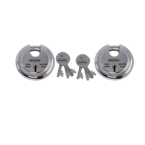Steel 90 mm Heavy-Duty Shutter Round Lock with 3 CP Keys, Pack of 2