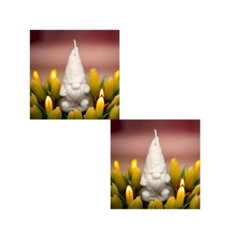 Front view of SS Enterprise Christmas organic soy wax pillar candle with festive design