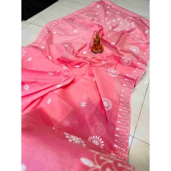 Hiya's Fashion baby pink Lucknowi Katha cotton saree