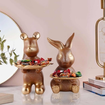 Samriddhi Craft Golden Rabbit Showpiece Set of Two for Home Decor