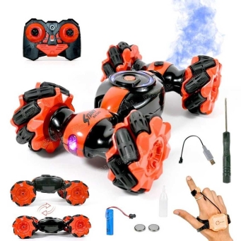 Front view of HS PLAYZONE hand gesture sensing RC smoke stunt car with remote control