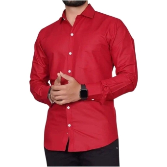 FABRIZER Men's Solid Red Casual Shirt