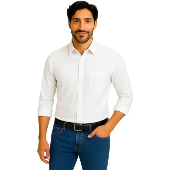 FABRIZER Men's Solid White Casual Shirt
